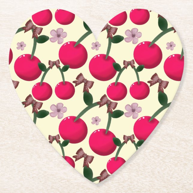 Cute red cherry pattern  paper coaster (Front)