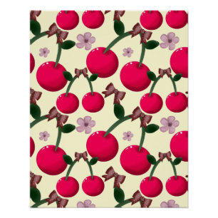 Cute red cherry pattern  poster
