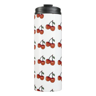 Cute Red Cherry Pattern Stainless Steel Tumbler - 