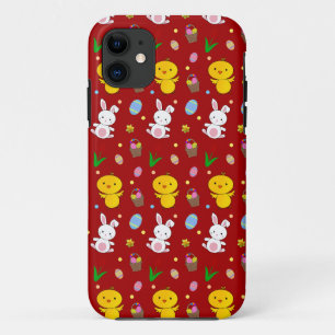 Cute red chick bunny egg basket easter pattern iPhone 11 case