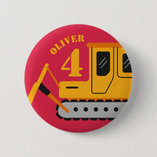 Cute Red Children's Construction Birthday 2 Inch Round Button