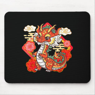 Cute Red Chinese New Year Of The Dragon 2024 Lunar Mouse Pad