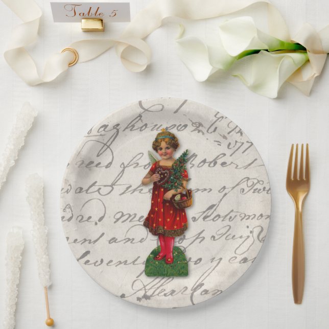 Cute Red Christmas Angel Victorian Religious Paper Plate (Wedding)
