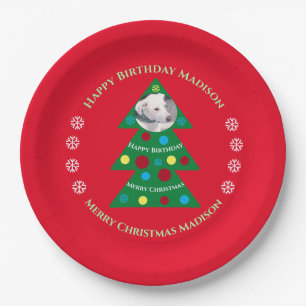 Cute Red Christmas Birthday Celebration Holiday Paper Plate