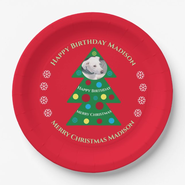 Cute Red Christmas Birthday Celebration Holiday Paper Plate (Front)