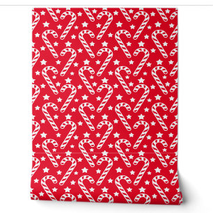 Cute Red Christmas Candy Cane Pattern Wallpaper