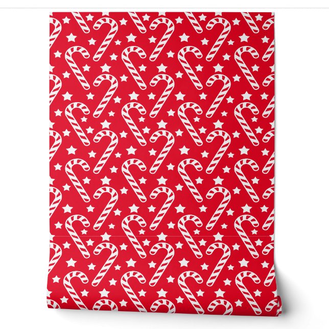 Cute Red Christmas Candy Cane Pattern Wallpaper (Unrolling)