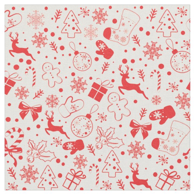 Cute red Christmas deer pattern - Xmas gifts Fabric (Close Up)