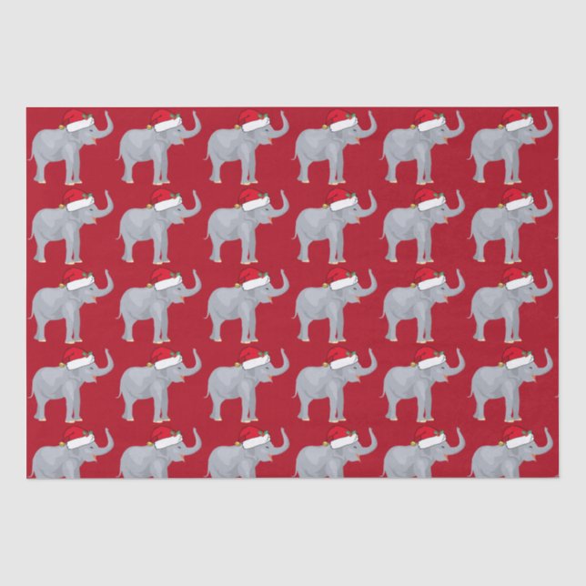 Cute Red Christmas Elephant in Santa Hat Tissue Paper (Front)