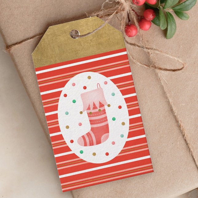Cute Red Christmas Gift Tag (A cute Christmas holiday gift tag featuring a Christmas stocking)
