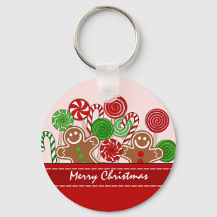 Cute red Christmas gingerbreads Keychain