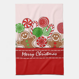 Cute red Christmas gingerbreads Kitchen Towel