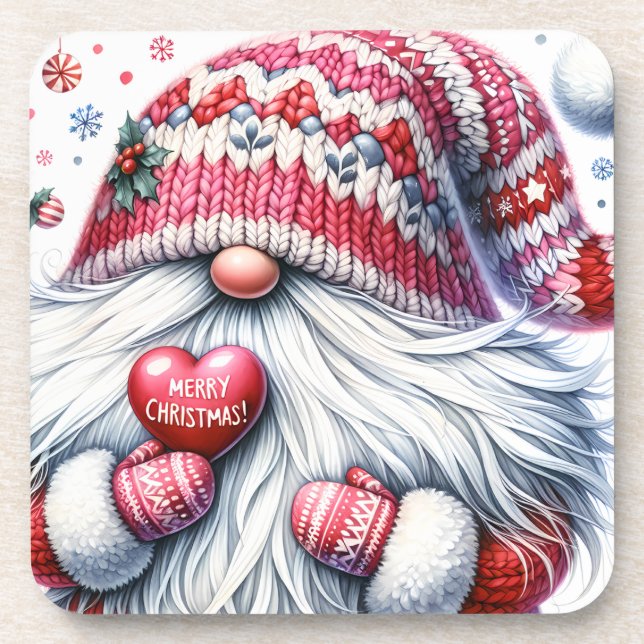 Cute Red Christmas Gnome Coaster (Front)
