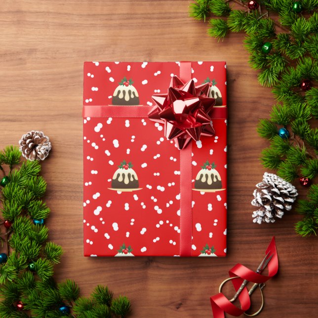 Cute Red Christmas Pudding Gift  Wrapping Paper (Holiday Gift)