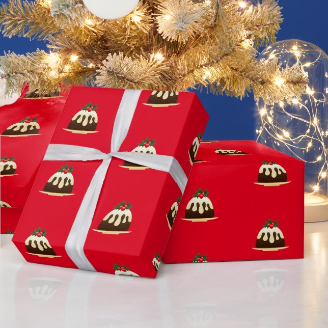 Cute Red Christmas Pudding  Wrapping Paper (Holidays)