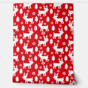 Cute Red Christmas Reindeer Pattern Kids Nursery Wallpaper