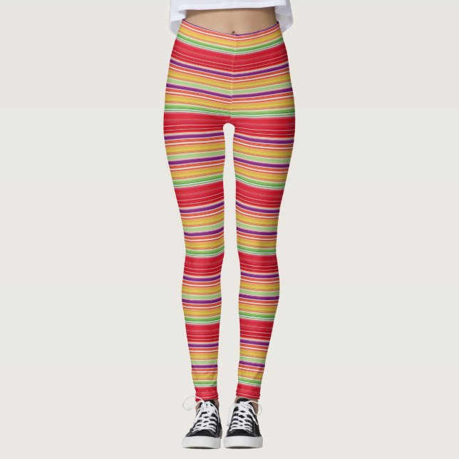 Cute red colourful stripes leggings (Front)