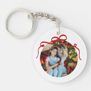 Cute Red Coquette Bow Ribbon Custom Photo Gift Keychain