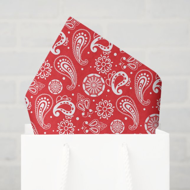 cute red Country Paisley tiled pattern  Tissue Paper (Gift Bag)