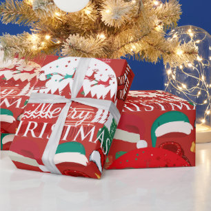 Cute red Cozy Christmas Hats Scarves & Socks Wrapping Paper