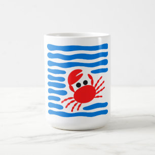 Cute Red Crab & Blue Waves Coastal Coffee Mug