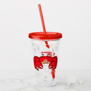 Cute red crab cartoon illustration acrylic tumbler