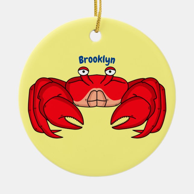 Cute red crab cartoon illustration ceramic ornament (Front)