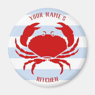 Cute red crab with your name nautical beach magnet
