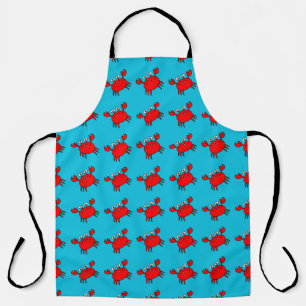 Cute Red Crabs Pattern in Aqua Blue Apron