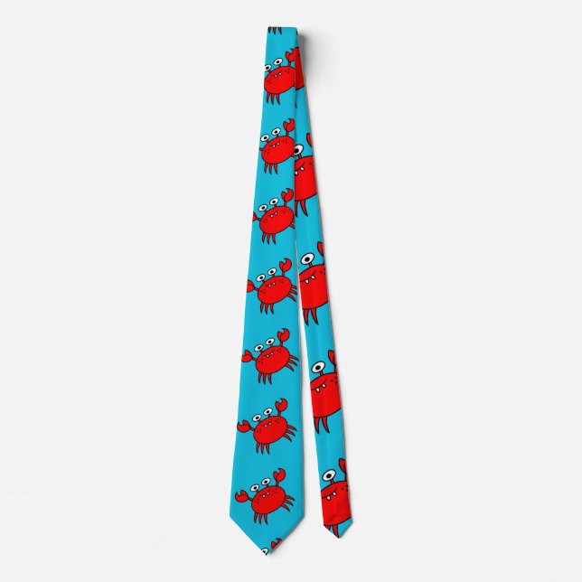 Cute Red Crabs Pattern in Aqua Blue Tie (Front)