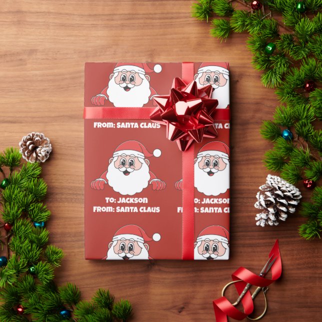 Cute Red Customized From Santa Claus Wrapping Paper (Holiday Gift)