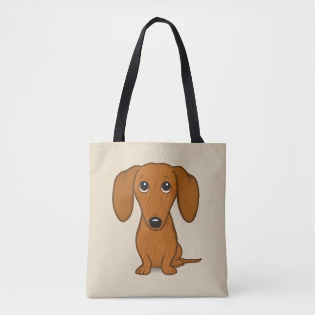 Cute Red Dachshund | Funny Cartoon Wiener Dog Tote Bag (Front)