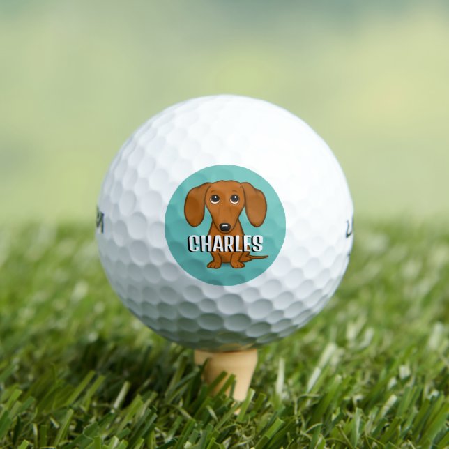 Cute Red Dachshund Wiener Dog Custom Name Golf Balls (Insitu Tee)