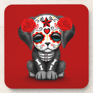 Cute Red Day of the Dead Puppy Dog Coaster