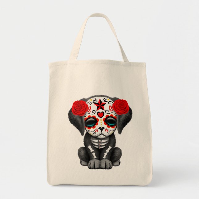 Cute Red Day of the Dead Puppy Dog Tote Bag (Front)