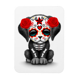 Cute Red Day of the Dead Puppy Dog White Magnet