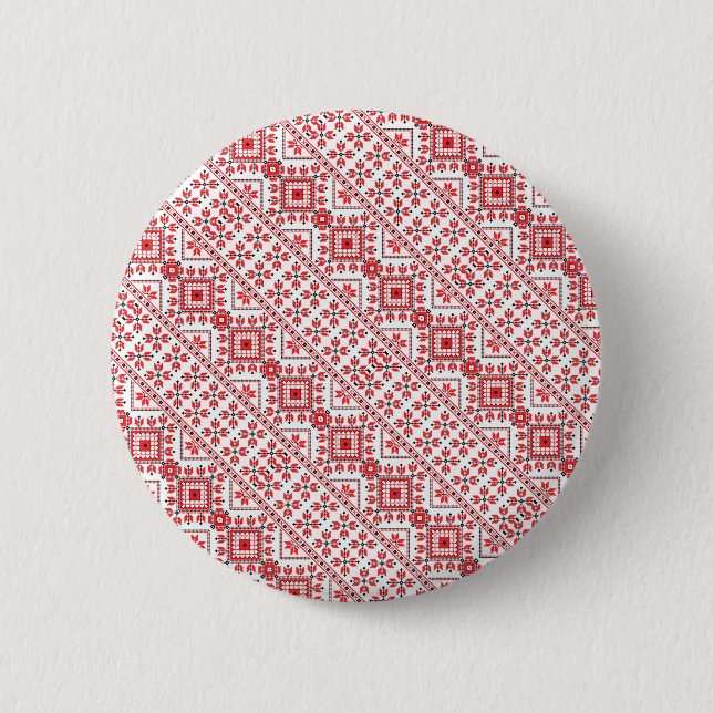 Cute red decorative ukrainian patterns design 2 inch round button (Front)