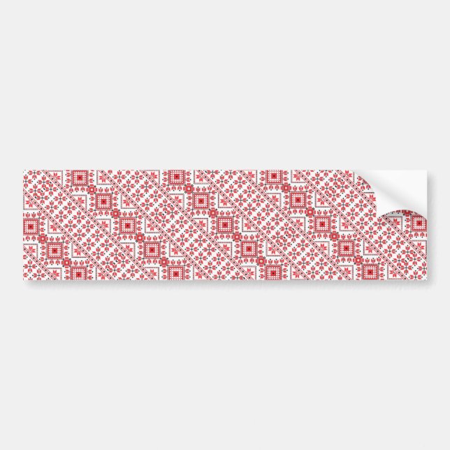Cute red decorative ukrainian patterns design bumper sticker (Front)