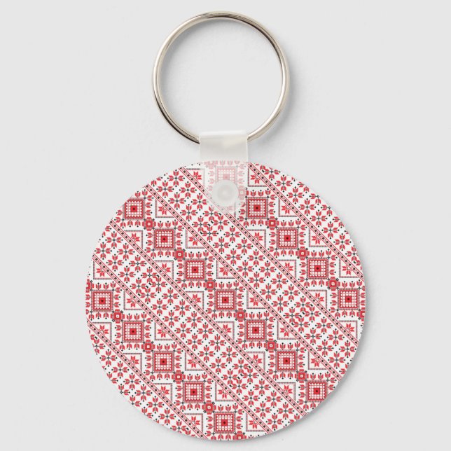 Cute red decorative ukrainian patterns design keychain (Front)