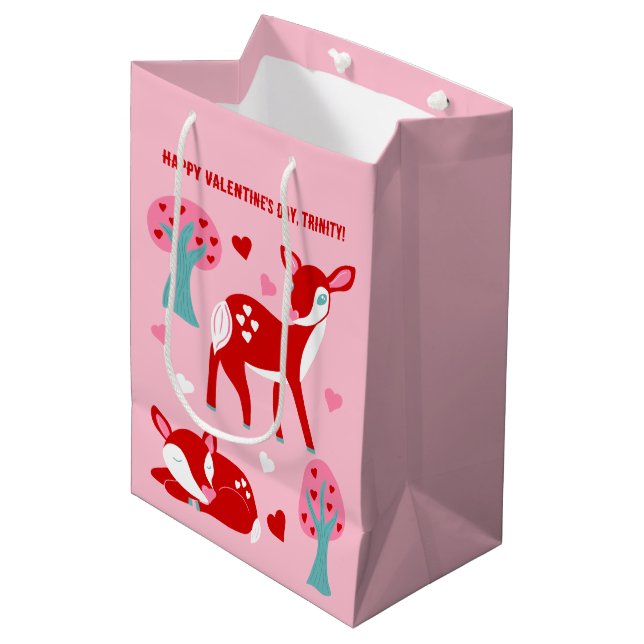 Cute Red Deer Valentine's Day Personalized Medium Gift Bag (Front Angled)