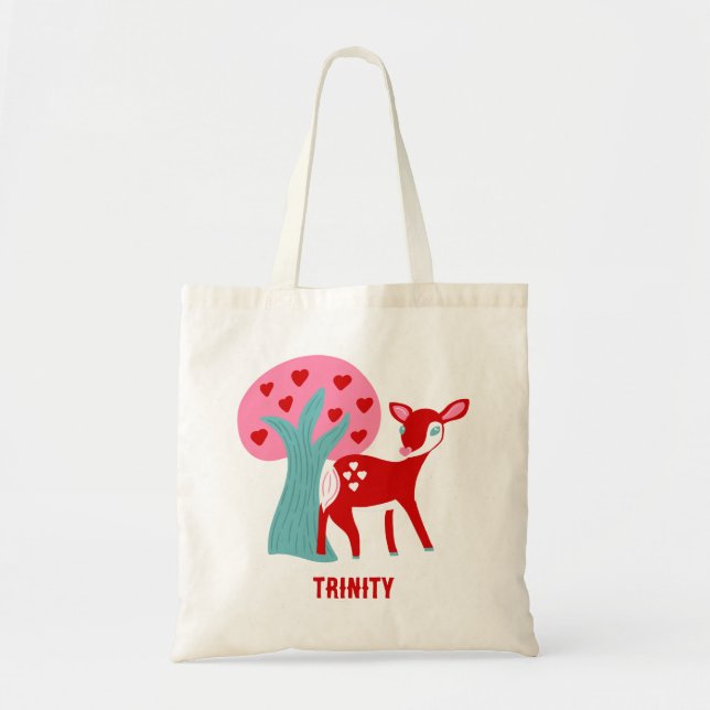 Cute Red Deer Valentine's Day Personalized Tote Bag (Front)