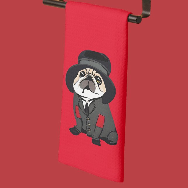 Cute Red Detective Sherlock Pug Hobo  Kitchen Towel (Creator Uploaded)