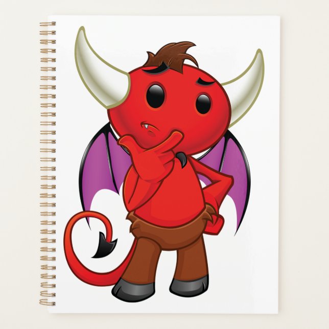 Cute Red Devil Character Thinking Mischievous (Devant)