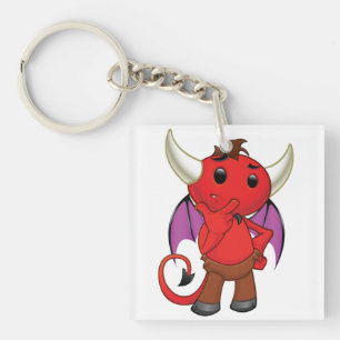 Cute Red Devil Character Thinking Mischievous Keychain