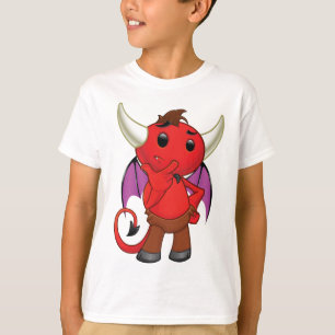 Cute Red Devil Character Thinking Mischievous T-Shirt