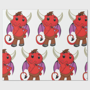 Cute Red Devil Character Thinking Mischievous Wrapping Paper