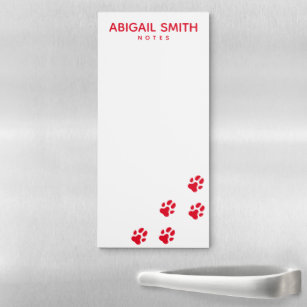 Cute Red Dog Paw Prints - Personalized Magnetic Notepad