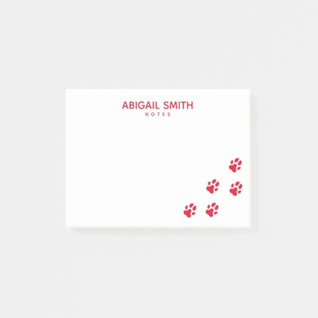 Cute Red Dog Paw Prints - Personalized Post-it Notes (Front)