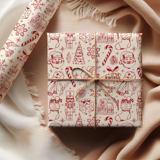 Cute Red Doodle Christmas Wrapping Paper (Creator Uploaded)