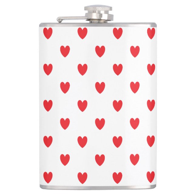 Cute Red Doodle Hearts White Classy Elegant 2022 Hip Flask (Front)